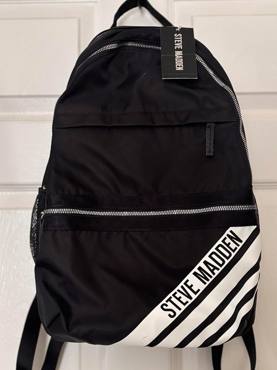 Steve Madden Handbags - Steve Madden Black Backpack with White Logo Stripe